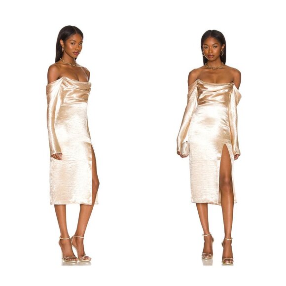 MAJORELLE | NWT Cecilia Midi Dress in Champagne Size XS - Picture 1 of 10